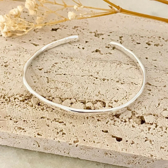 925 Sterling Silver Wavy Cuff Bracelet Dainty Bangle Bracelet, Stacking Bracelet - Picture 2 of 6